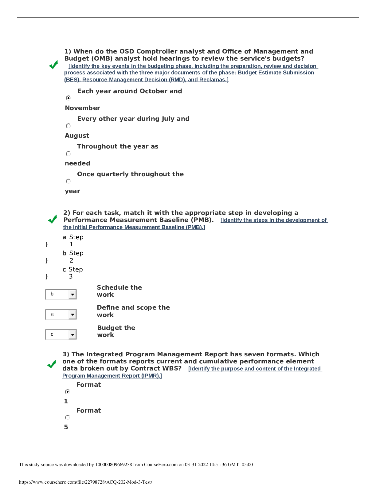 Preview of ACQ 202 Mod 3 Test, Questions With Correct Answers. Latest 2022.